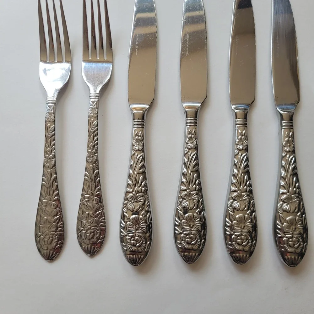 Cambridge Stainless Flatware 9 Lot Floral Fork Knife